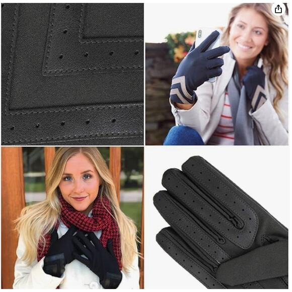 Isotoner Women's Chevron Spandex Gloves smartDri smarTouch Black Small/Medium - Picture 4 of 4